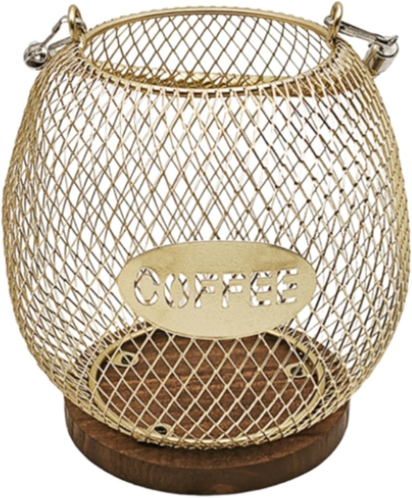 Coffee Pod Holder Large Capacity Coffee Pod Storage Basket Container for Dinning, Blue Gold, 14.5cmx15.5cm