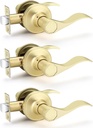 EHOMEWARE 3 Pack Gold Door Handle, Brass Interior Door Handle Passage Door Lever for Hallway Closet, Wave Door Lever