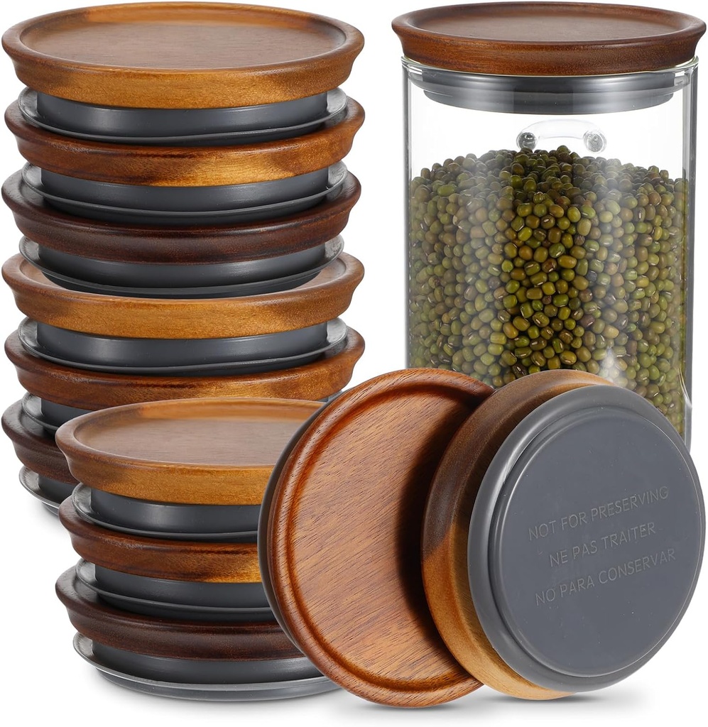 12PCS Wooden Wide Mouth Mason Jar Lids, 3.6x0.8 Inch Acacia Woodens Storage Canning Jars Lids Ball Jars, Reusable Wooden Storage Lid with Silicone Seal for Ball Mason Canning Jar