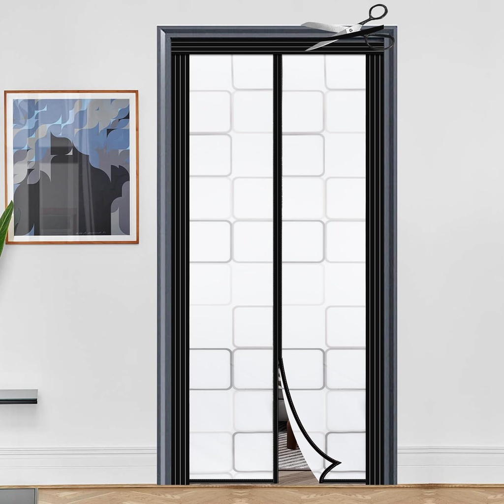 Adjustable Insulated Door Curtain, Magnetic Thermal Self-Closing Privacy Door Screen, Fit Doors Size Width 34" - 39" Height 81" - 84", Hands Free with Closure Weighted Bottom, Grey