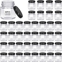 40 Pack 1.5 oz Mini Clear Honey Jars for Wedding Favor, Baby Shower, 45ml Small Glass Favor with Airtight Lids, Gift Jars, Sample Body Butter, Jam, Spices, Herbs, Candy, Candle (Black cap)