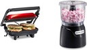 Hamilton Beach Panini Press Sandwich Maker & Electric Indoor Grill with Locking Lid & Electric Vegetable Chopper & Mini Food Processor, 3-Cup, 350 Watts, for Dicing, Mincing, and Puree