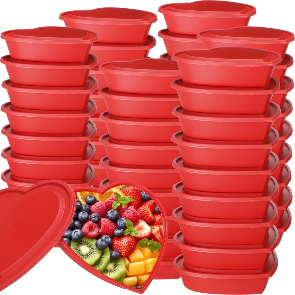 50 Pcs 22 oz Valentine's Day Heart Shaped Storage Containers with Lids Valentine Plastic Storage Charcuterie Boxes Red Heart Disposable Dessert Box for Kitchen Restaurant Fruit Vegetable food