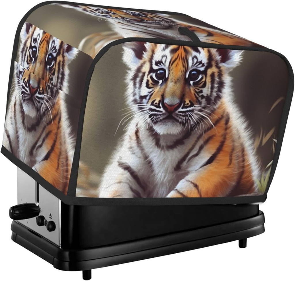 Cute Tiger 2 Slice Toaster Covers Dustproof Splash-Proof Bread Machine Cover Fingerprint Protectors Small Washable Kitchen Appliance Cover Universal Size
