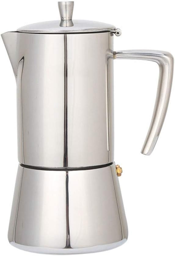 Spout Coffee Pot 300ML 6-cup Stainless Steel Stovetop Moka Espresso Maker Percolator Moka Pot Wide Bottom Home Hand Coffee Tea Pot Kettle Pour Over Kettle (Color : Silver Size : 300ML) (Silver 300ML)