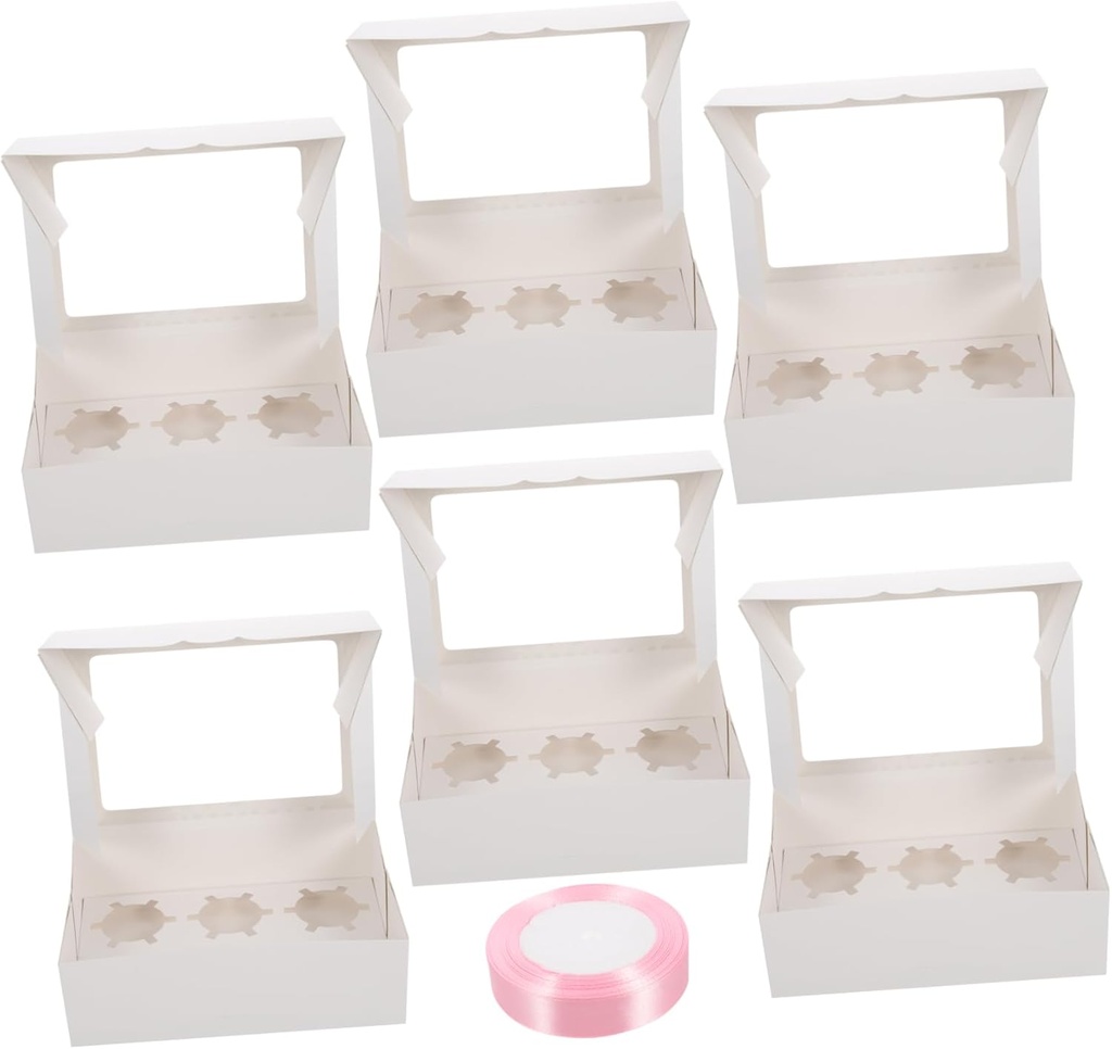 Alipis 1set Bakery Cupcake Boxes Window Muffin Cake Containers Tart Packaging Inserts Card Ribbon for Parties and Events
