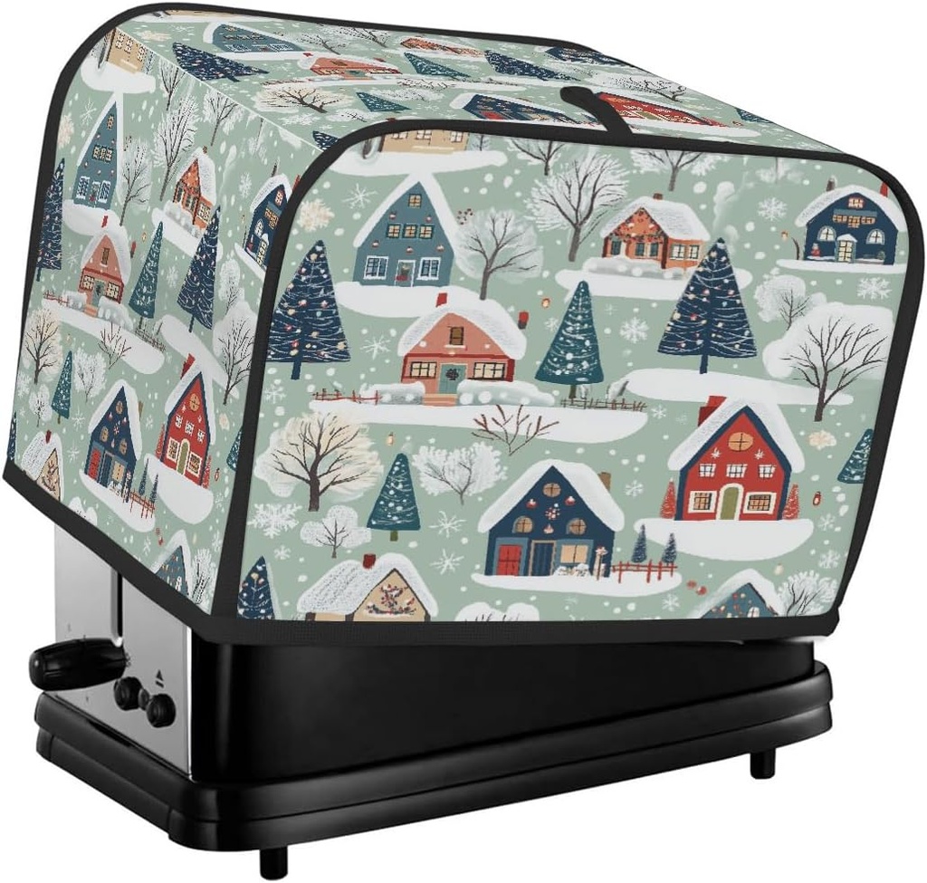 4 Slice Toaster Cover,Cute Winter Farmhouse Scene Small Kitchen Appliance Bread Machine Cover with Pockets,Dust & Fingerprint Protection