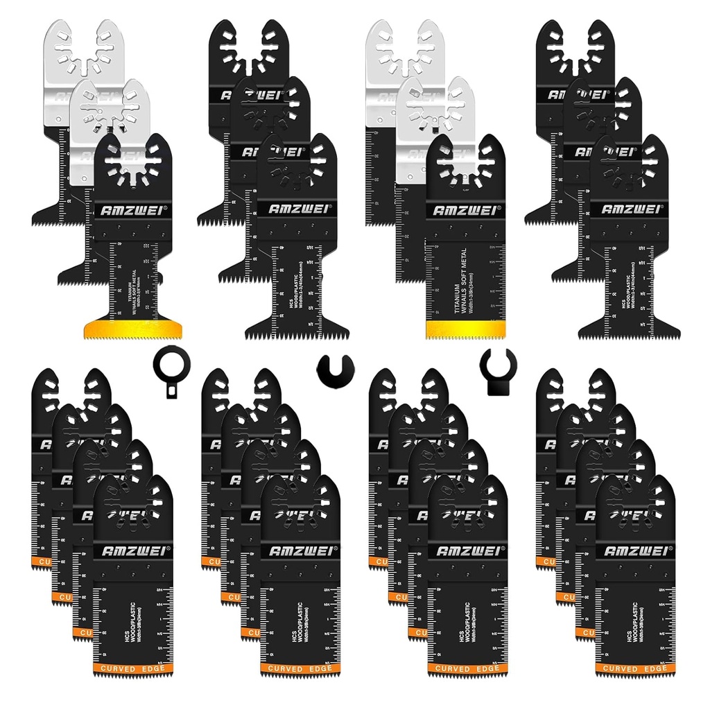 28PCS Oscillating Saw Blades, Professional Universal Titanium Multitool Blades for Wood Metal, Quick Release Multi Tool Blades Kits Compatible with Dewalt Ryobi Milwaukee Rockwell Fein