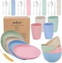 28PCS Kitchen Wheat Streaw Dinnerware Sets for 4, Wheat Straw Plates and Bowls Sets, College Dorm Dinnerware Dishes Set for 4 with Cutlery Set