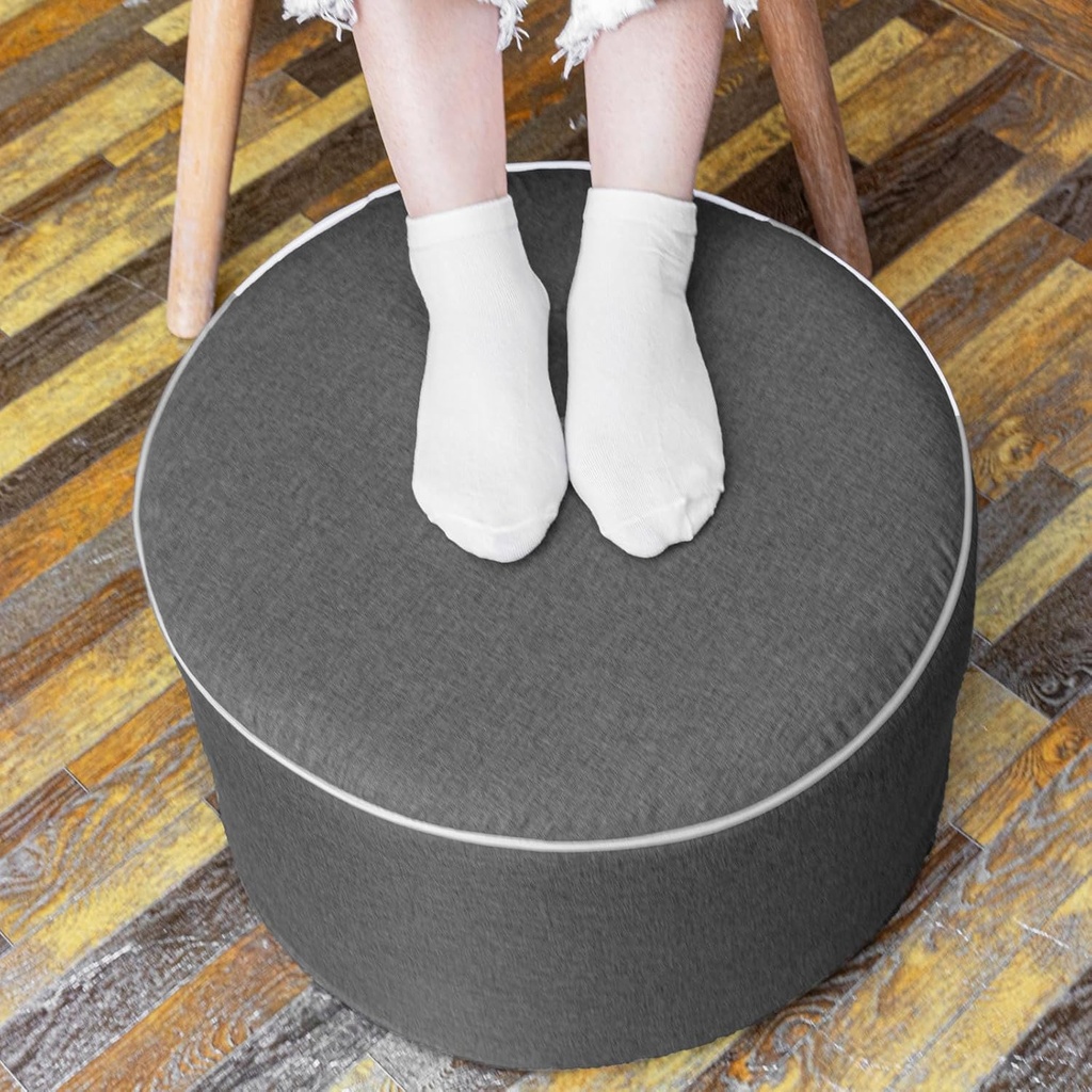[BRSRAGATAECBQGYY] Outdoor Indoor Foam Stuffed Ottoman All Weather Waterproof Round Ottoman Footrest Stool D20x H12 Inches Boho Foot Rest for Patio Living Room Porch Outdoor Seating Garden Camping Dark Gray