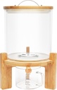 Glass Rice Dispenser 5L Cereal Containers Storage Dispenser with Valve and Wooden Stand