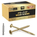 #10 x3-1/2 Deck Screws, 108Pcs Star Drive Wood Screws, Rust Resistant Timber Screws for Timber/Log/Landscaping Wood, T25 Star Bit Included, Gold