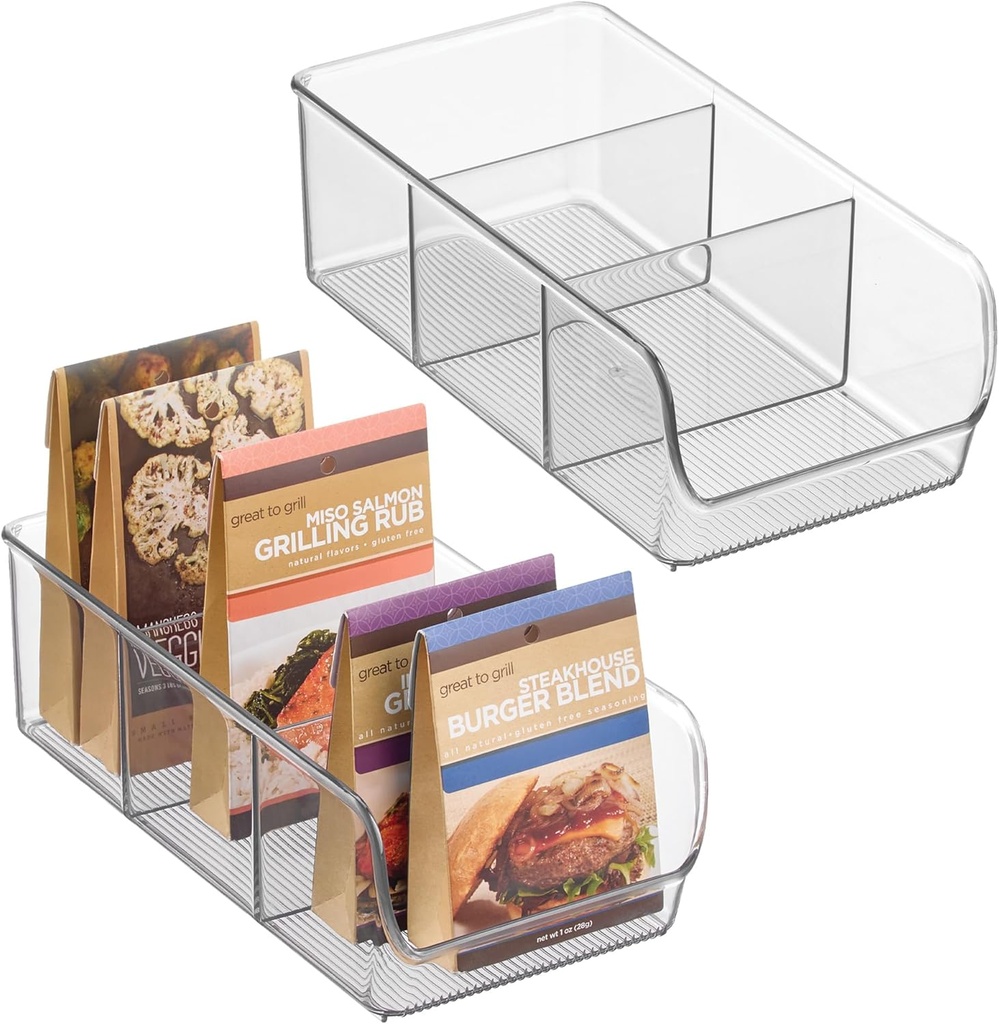 InterDesign iDesign Stackable 3-Section Divided Storage Bin for Pantry, Fridge, or Cabinet - Set of 2 - Clear