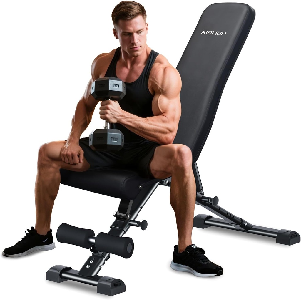 AIRHOP Upgraded Adjustable Weight Bench, Bench Press Full Body Workout, Quick Fold Space Saving, Workout Bench for Home Gym Strength Training