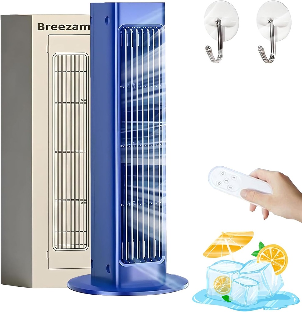 2025 New Breezamax, Breezemax Ac, Qinux Breezamax Beat The Scorching Heat & Humidity Instantly, Small and Compact Ultra Quiet Energy Efficient (Blue（Charging）)