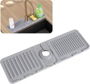 Kingmall Faucet Mat for Kitchen Sink, Premium Silicone Splash Guard with Fast Drying Properties, Protective Sink Tray with Cutable Circular Central for Stone Sinks in Kitchen & Bathroom【Grey】
