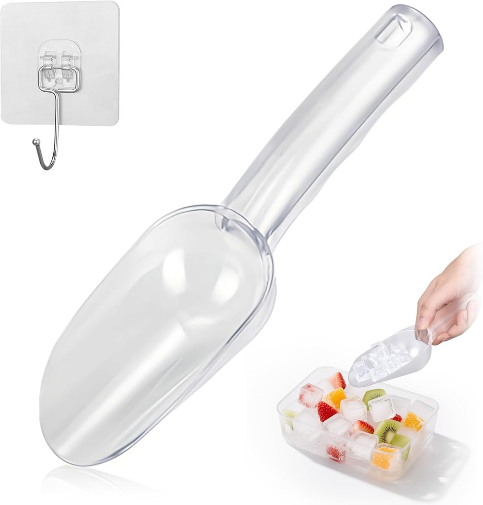 Juome 6oz Ice Scoop for Freezer with Holder, Plastic Ice Scoop for Ice Maker Machine, Small Ice Cube Scooper for Freezer Bin Ice Bucket, Flour, Popcorn, Candy, Grains, Pet Food