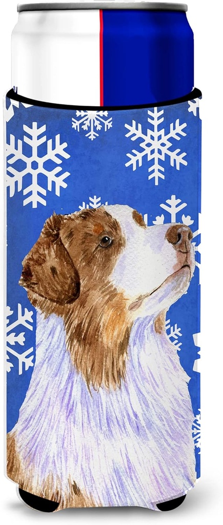 Australian Shepherd Winter Snowflakes Holiday Ultra Beverage Insulators for slim cans