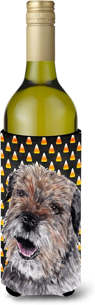Caroline's Treasures SC9529LITERK Border Terrier Candy Corn Halloween Wine Bottle Hugger Bottle Cooler Sleeve Hugger Machine Washable Collapsible Insulator Beverage Insulated Holder