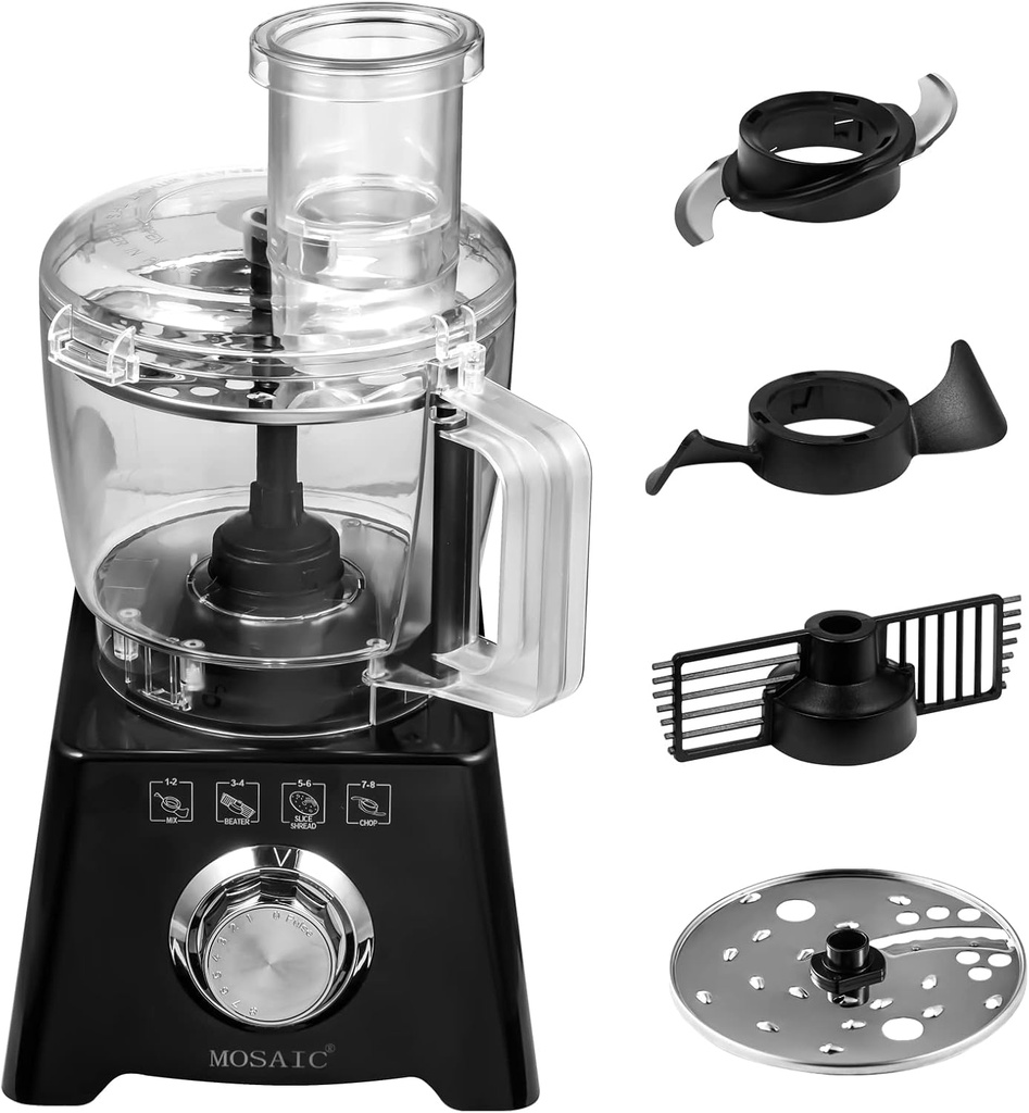 Electric Food Processor, MOSAIC 5 Function for Chopping, Slicing, Mixing, Puree, Kneading, Egg White, Whipping Cream, Vegetable Meat Food Chopper Blender with Big Food Chute & Pusher, Grey