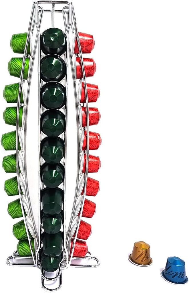 Coffee Capsule Stand Coffee Capsule Holder Compatible Pods 40pcs - Coffee Capsule Stand - Rotating Coffee Pods Rack, 37x14.5cm, Silver