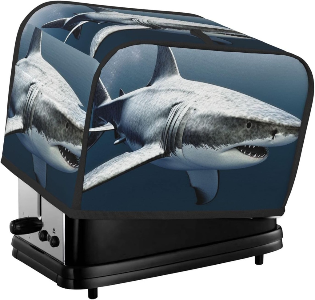 3d Shark Fish 2 Slice Toaster Covers Dustproof Splash-Proof Bread Machine Cover Fingerprint Protectors Small Washable Kitchen Appliance Cover Universal Size