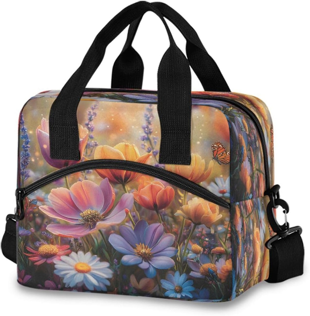 3d Flower Spring Lunch Box for Men Women Adults Insulated Lunch Bag Cooler Bag with Adjustable Shoulder Strap for Work Picnic Travel