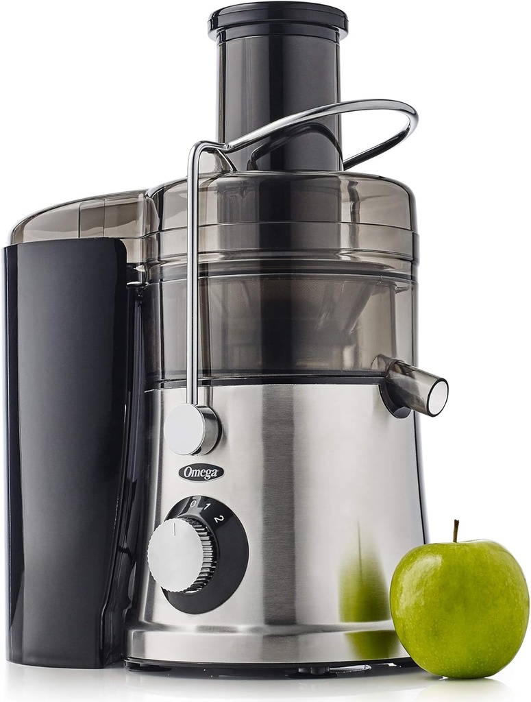Omega C2100S High Speed Juicer with Extra Large Three-Inch Chute Extracts Juice from Whole Foods & Includes A Stainless Steel Filter & High Low Speed Settings, 3-Speed, Silver