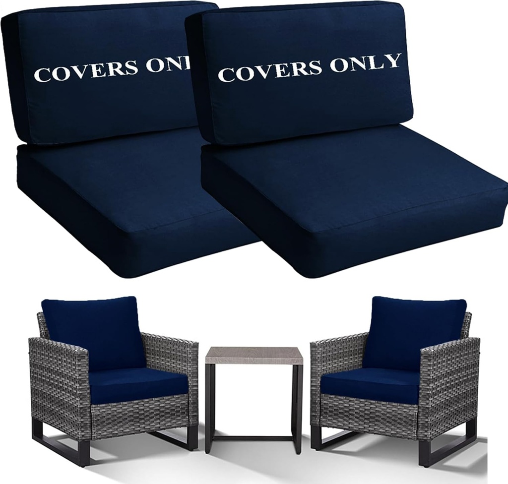 Patio Cushion Covers Replacement, Deep Seat Patio Cushions Cover Set of 4, Waterproof Seat and Back Cushions Cover for Outdoor Furniture Chair, Sofa, Couch(Dark Blue,26.5"x26.5"x4"+26.5"x13"x4")