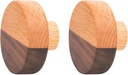 2 Pack Natural Wood Cabinet Knobs, 1.96" Diameter Round Shape Vintage Wooden Drawer Pulls for Doors, Dresser and Drawers Knob, Retro Kitchen Door Handle