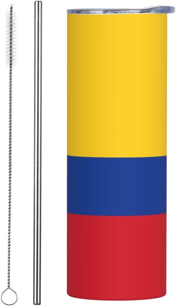 20ozFlag of Colombia stainless steel straw lid cup, double-layer stainless steel, can be drunk directly or with a straw