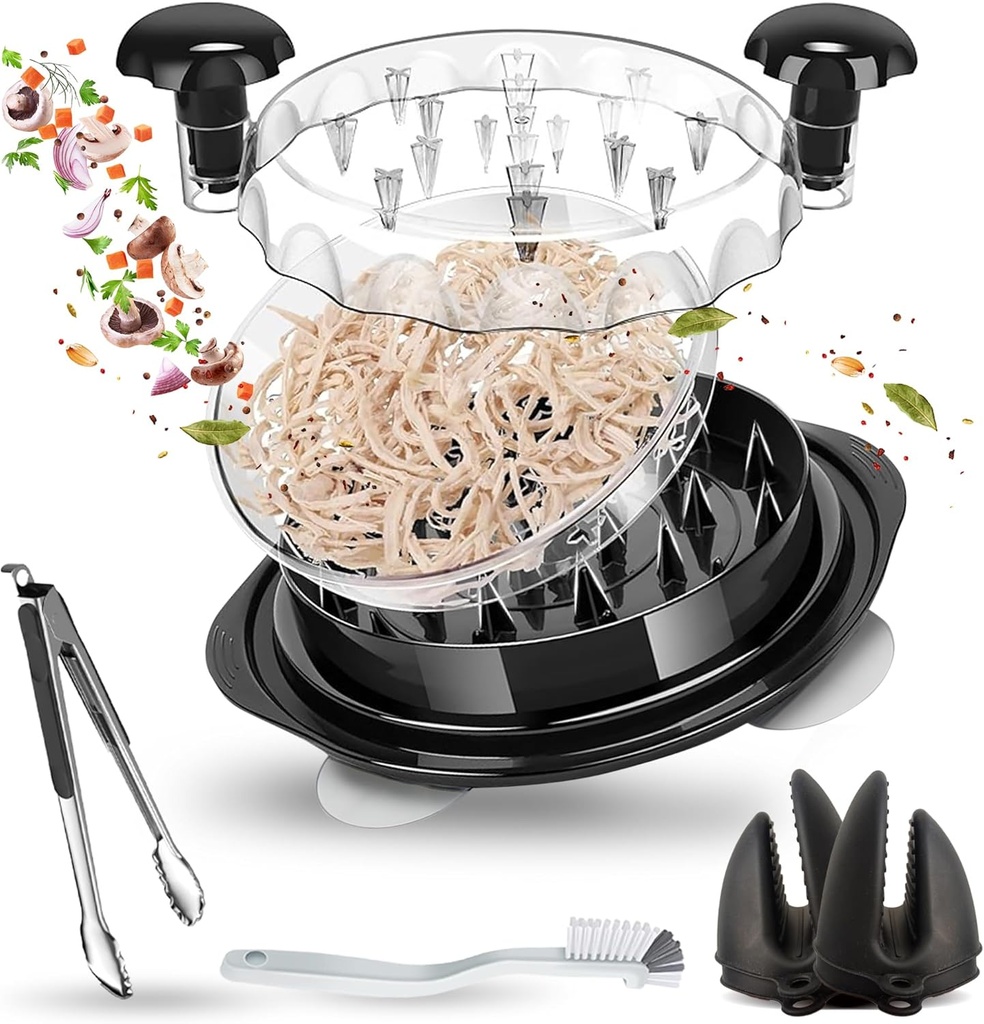 MomsUnited Chicken Shredder Tool with Suction Cups – Extra Large 12-Inch BPA Free ABS Meat Shredder for Chicken, Pork, Beef – Includes Tongs, Oven Mitts, Cleaning Brush & Detachable Plate