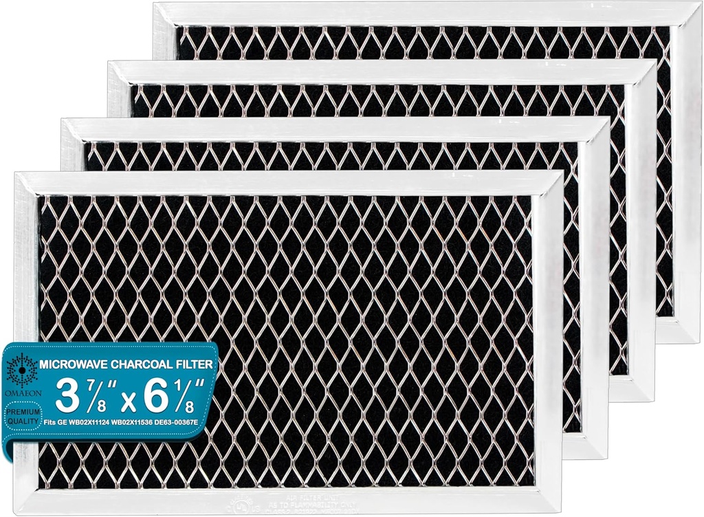 Replacement Charcoal Filter JX81J - 6.12" x 3.87" (4 Pack) – Microwave Recirculating Charcoal Filter Compatible with GE WB02X11124 WB06X10823, WB02X11536, Samsung DE63-00367G, Fits GE Microwave Ovens