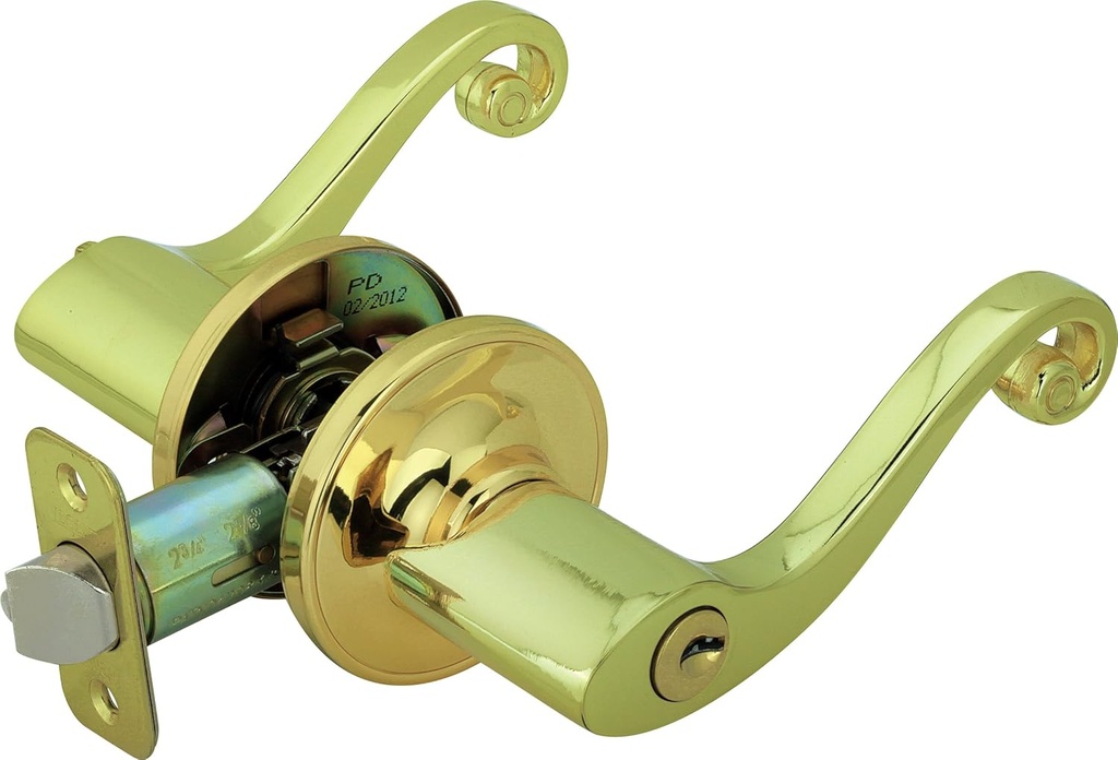 Legend 809144 Designer Scroll Style Lever Handle Entry Front Door Knob Leverset Lockset, US3 Polished Brass Finish