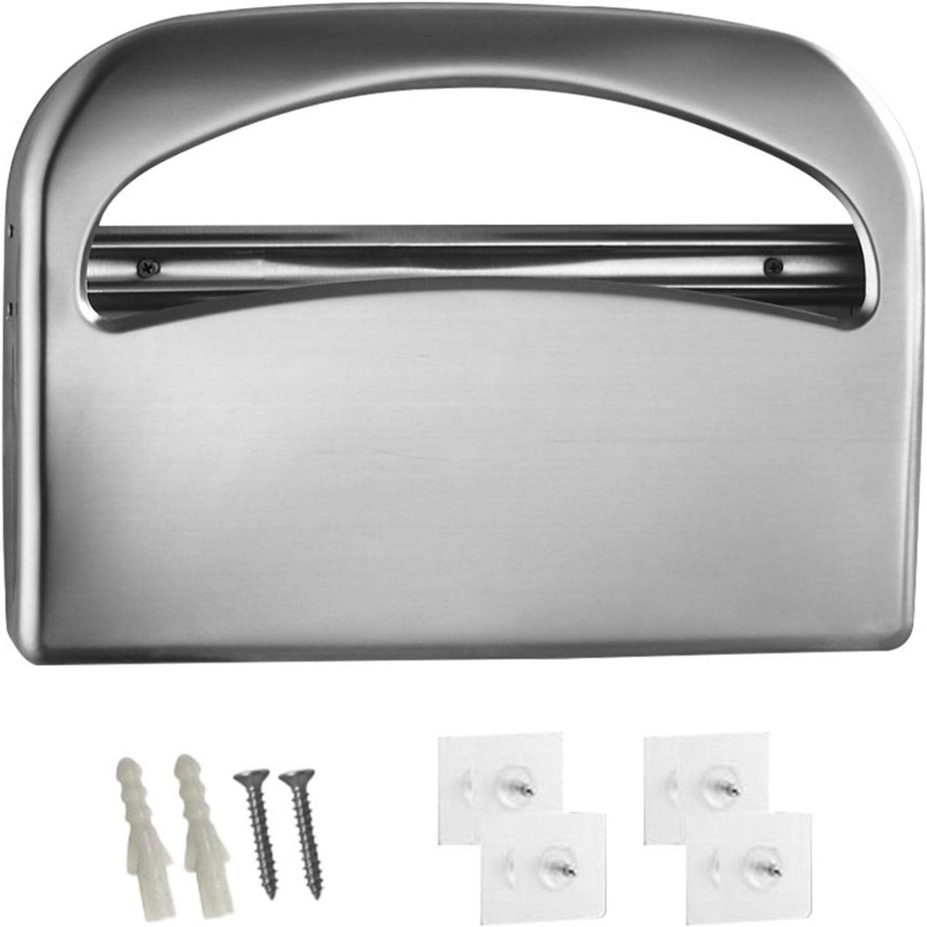 CALIDAKA Toilet Seat Covers Dispenser,Wall Mounted Stainless Steel Toilet Seat Cover Holder,Half Fold Toilet Seat Cover Dispenser Wall Mount,No Drill,for Commercial and Residential Use(Silver)