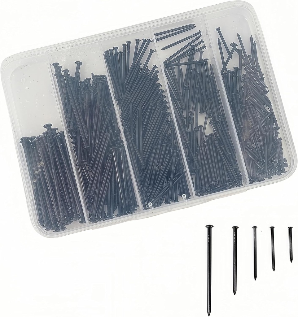 400pcs Premium Hardware Nails Assortment Kit，Good Hardness Picture Hanging Nails,Wall Nails，5 Sizes