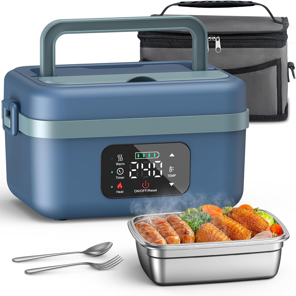 VASG Cordless Electric Lunch Box for Adults, 16000mAh Rechargeable Auto Heated Lunch Box, 1L Portable Self-Heating Food Warmer for Office, Picnic, Car & Outdoor Use