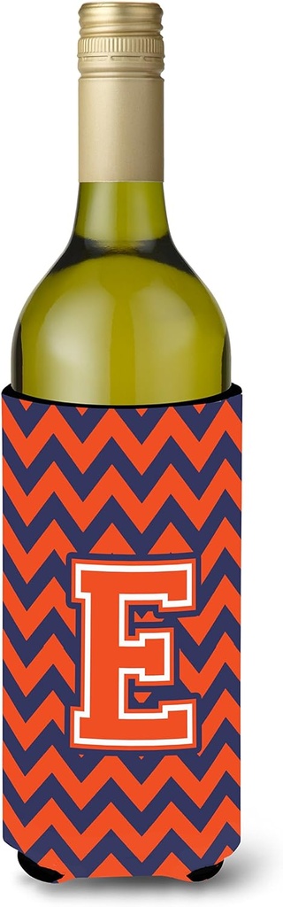 Caroline's Treasures CJ1042-ELITERK Letter E Chevron Orange and Blue Wine Bottle Hugger Bottle Cooler Sleeve Hugger Machine Washable Collapsible Insulator Beverage Insulated Holder