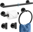 Black Towel Bar Set, 5 Pcs Bathroom Hardware Set, SUS304 Stainless Steel Bathroom Towel Holder Set, 24 Inch Wall Mounted Towel Bar, 2 Towel Hooks, Toilet Paper Holder, Towel Ring
