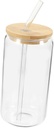 Cabilock Transparent Glass Milk Tea Cup with Lid and Glass Straw Heat Resistant Juice Tumbler for Iced Coffee Tea Smoothies Reusable Drinkware with Leak Sealing