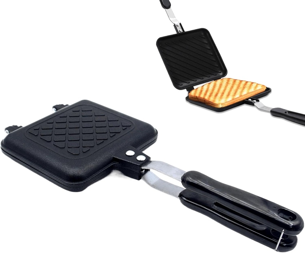 Sandwich Maker, Grilled Panini Maker Pan with Non-Stick Plates, Stovetop Toasted Sandwich Maker Press, Double Sided Aluminum Flip Cheese Maker Frying Pan for Home Kitchen Breakfast Camping