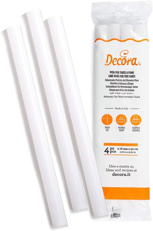 Decora Plastic Rods for Tier Cake, White, 4 Pieces - Ø 1,8 X 30 CM