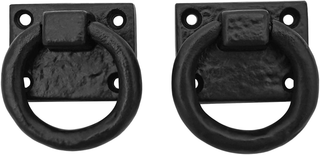 Medieval Vintage Cast Iron Ring Cabinet Pull & Door Knocker (Set of 2) – 5.4 cm x 5 cm | Black Finish Square Handles for Doors, Gates & Cabinets