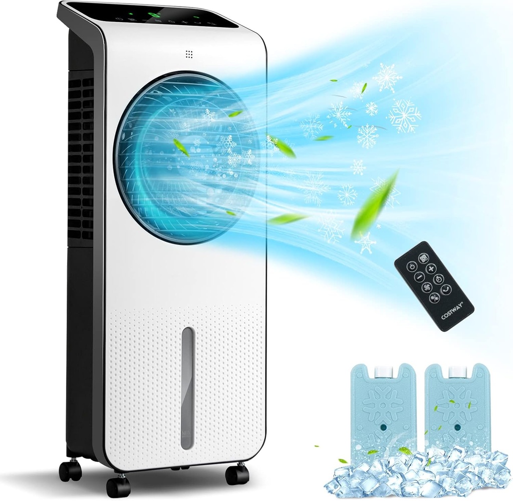 LDAILY 3-in-1 Evaporative Air Cooler, Portable Oscillating Swamp Cooler w/ 3 Modes, 24 Level Wind Speeds, 1-12H Timer, Remote Control & 2 Ice Packs, 5L Water Tank, Air Cooler for Room Home Office