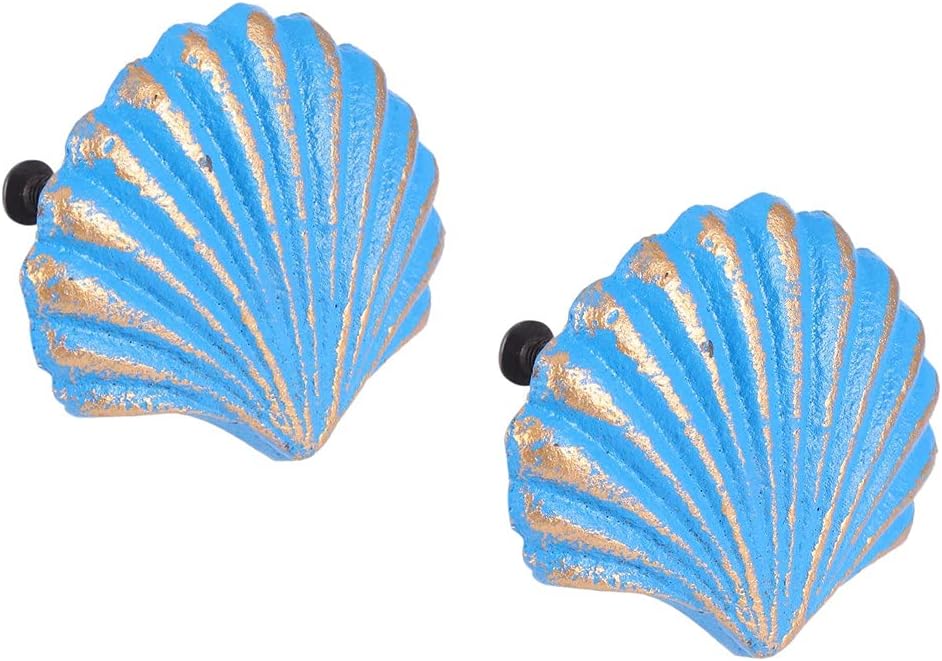 N\W 2 Pack Seashell Knobs Ocean Cabinet Pull Knobs Beach Ocean Cabinet Drawer Cupboard Pull for Dresser Cupboard Wardrobe Cabinet Kitchen (Blue)