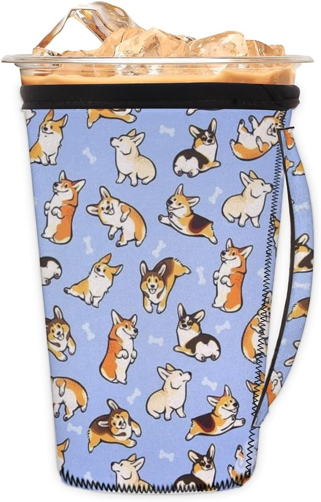 Corgi Alignment Neoprene Cup Sleeve With Handle Reusable Coffee Cup Sleeves For Iced Coffee Cup Insulator Sleeve For Coffee Cup Beverage - M