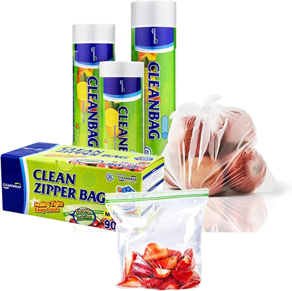 CLEANWRAP Food Storage Roll Bags (9.84 * 13.78-600 PCS) +Zipper Bag (Medium 90 Bags) | Food Plastic Bags, Mini Plastic Bags, Plastic Bread Bags, Roll Plastic Bags, Plastic Produce Bag