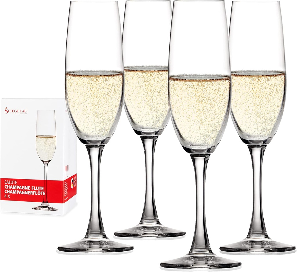 Spiegelau Salute Champagne Wine Glasses, Set of 4, European-Made Lead-Free Crystal, Classic Stemmed, Dishwasher Safe, Professional Quality Wine Glass Gift Set, 7.4 oz