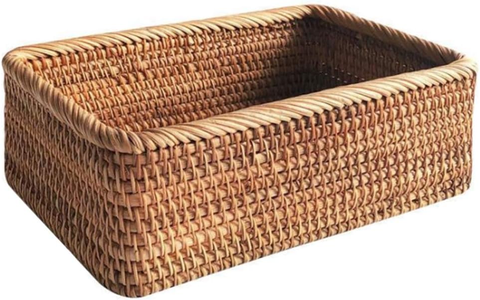 Hand-Woven Rectangular Rattan Wicker Basket Fruit Tea Bread Picnic Cosmetic Storage Box Kitchen Household Tools-S