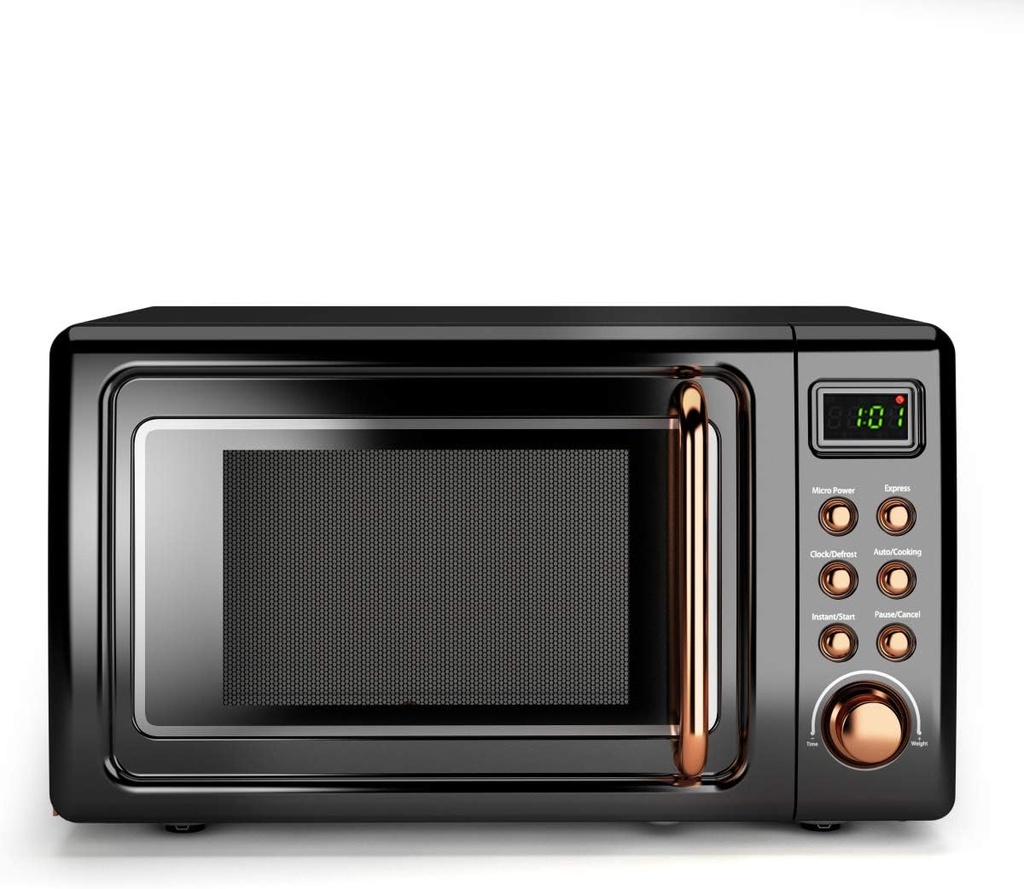 Retro Microwave Oven,Safeplus 0.7Cu.ft, Countertop 700W Microwaves with Cold Rolled Steel Plate 5 Micro Power Defrost & Auto Cooking Function LED Display Glass Turntable and Viewing Window Child Lock